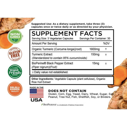 Premium Turmeric Supplement - 90 Count Joint & Brain Aid