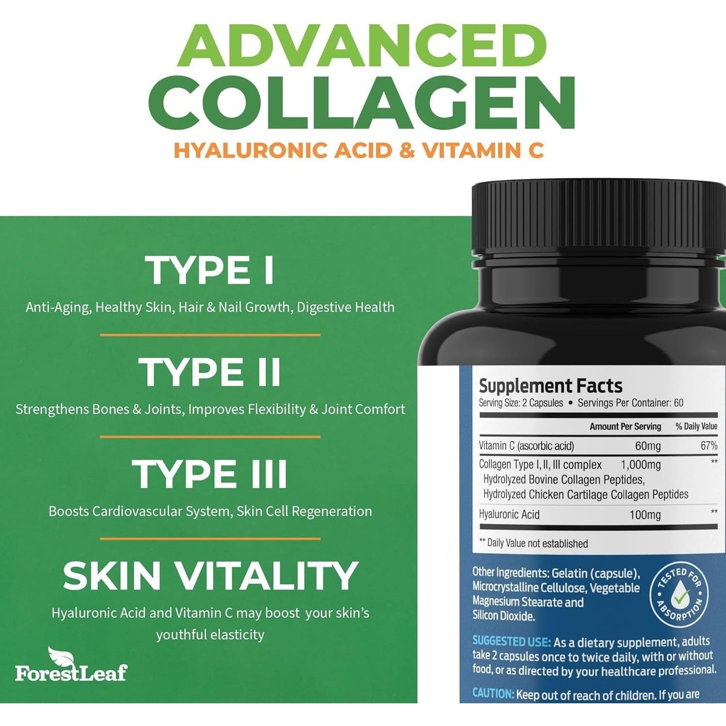 Premium Collagen Supplement - 120 Capsules with Vitamin C