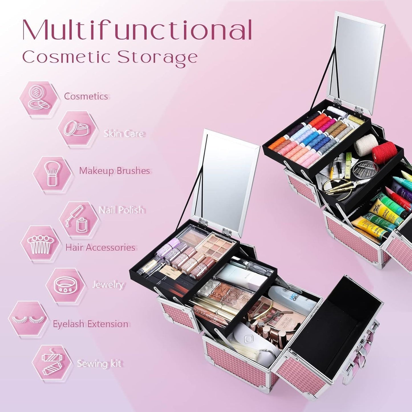 Portable Pink Travel Makeup Storage Case