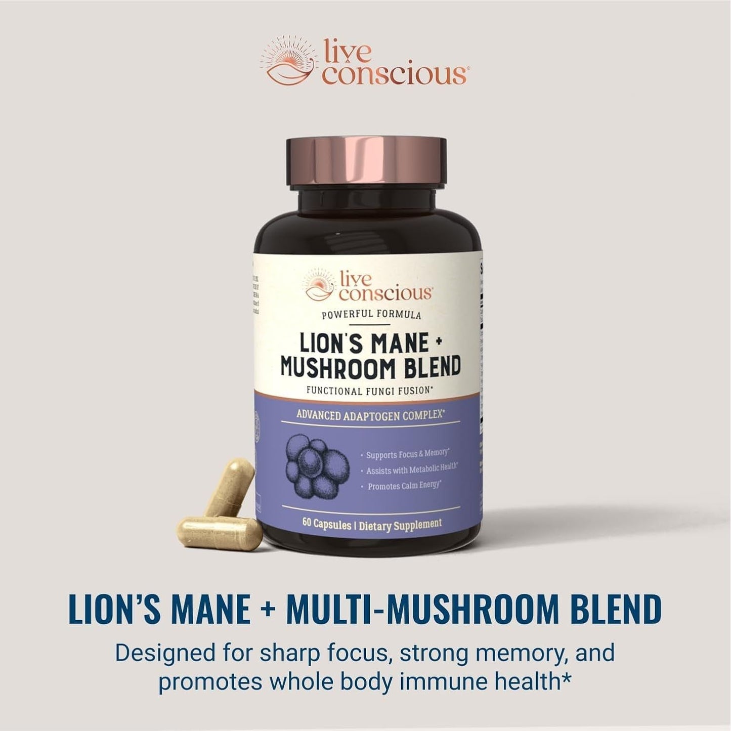 Natural Brain Boost Mushroom Supplement Capsules