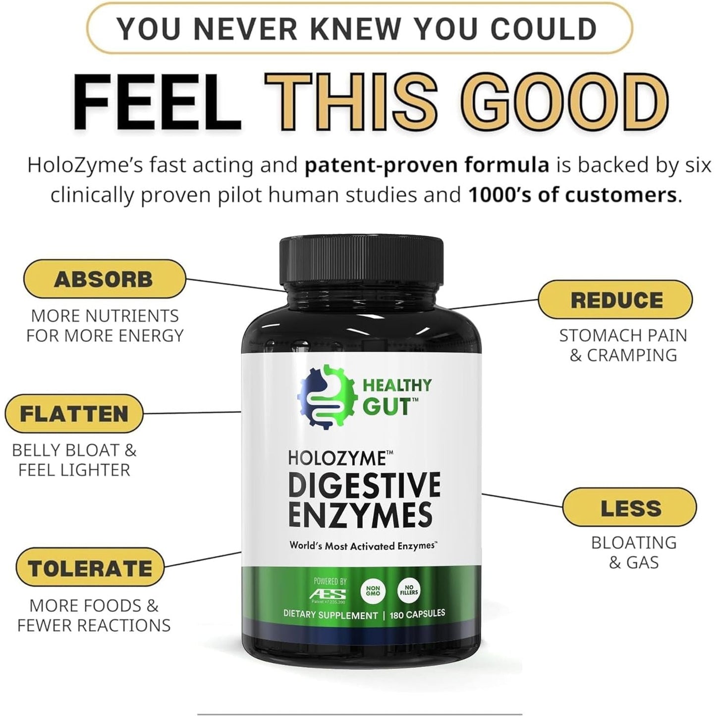 Natural Digestive Enzyme Supplement - 180 Capsules