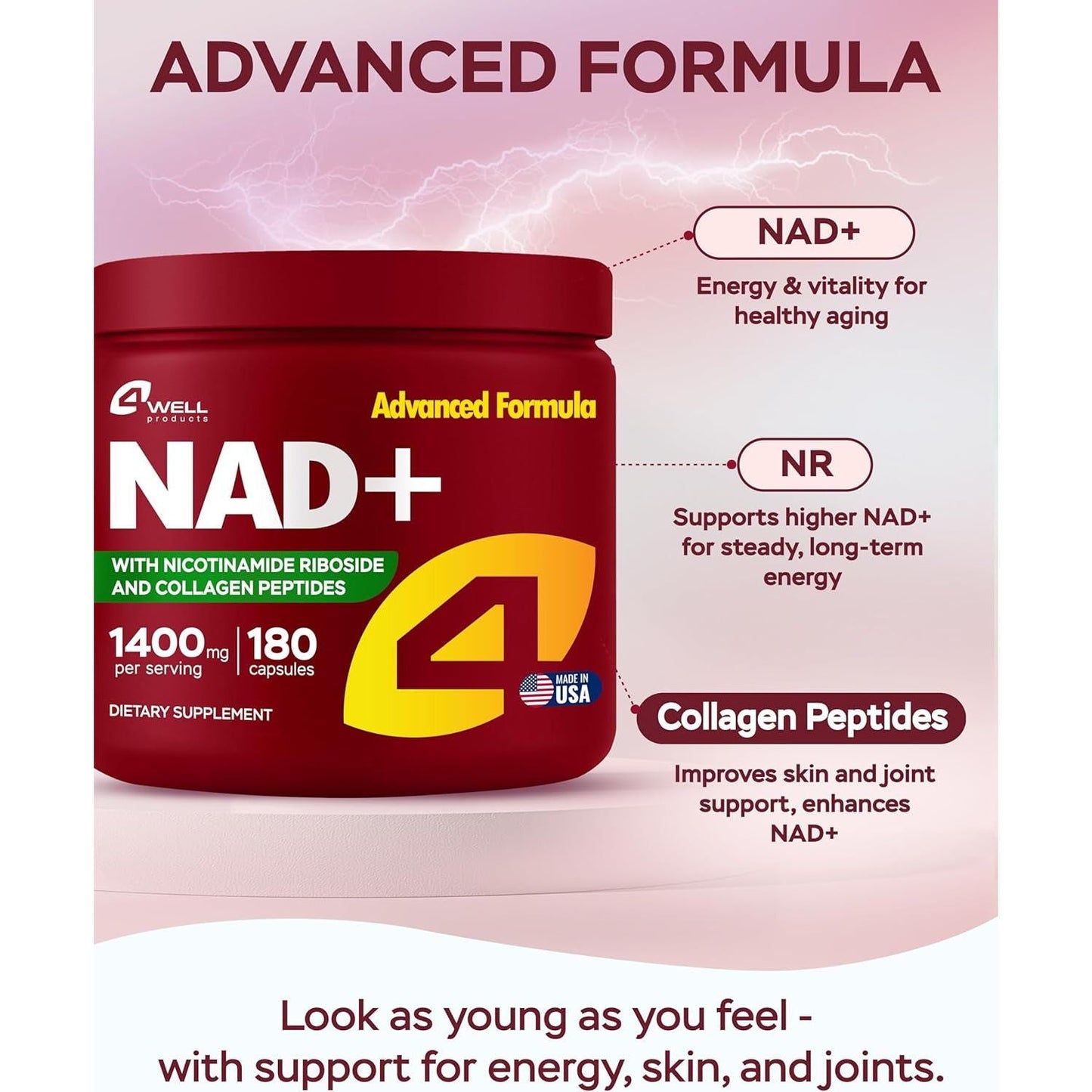 Natural Anti Aging Supplement with Collagen & NR