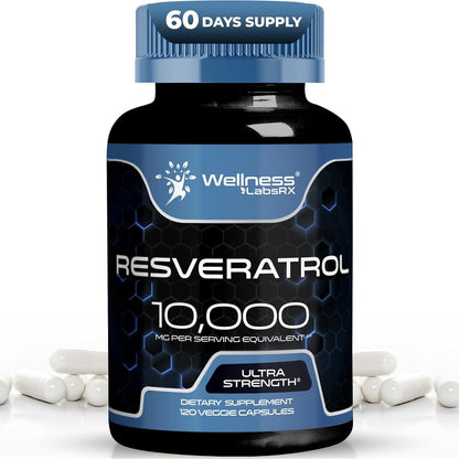 High Potency Resveratrol 10000MG Capsules 120 Count - Mycosmeticslondon