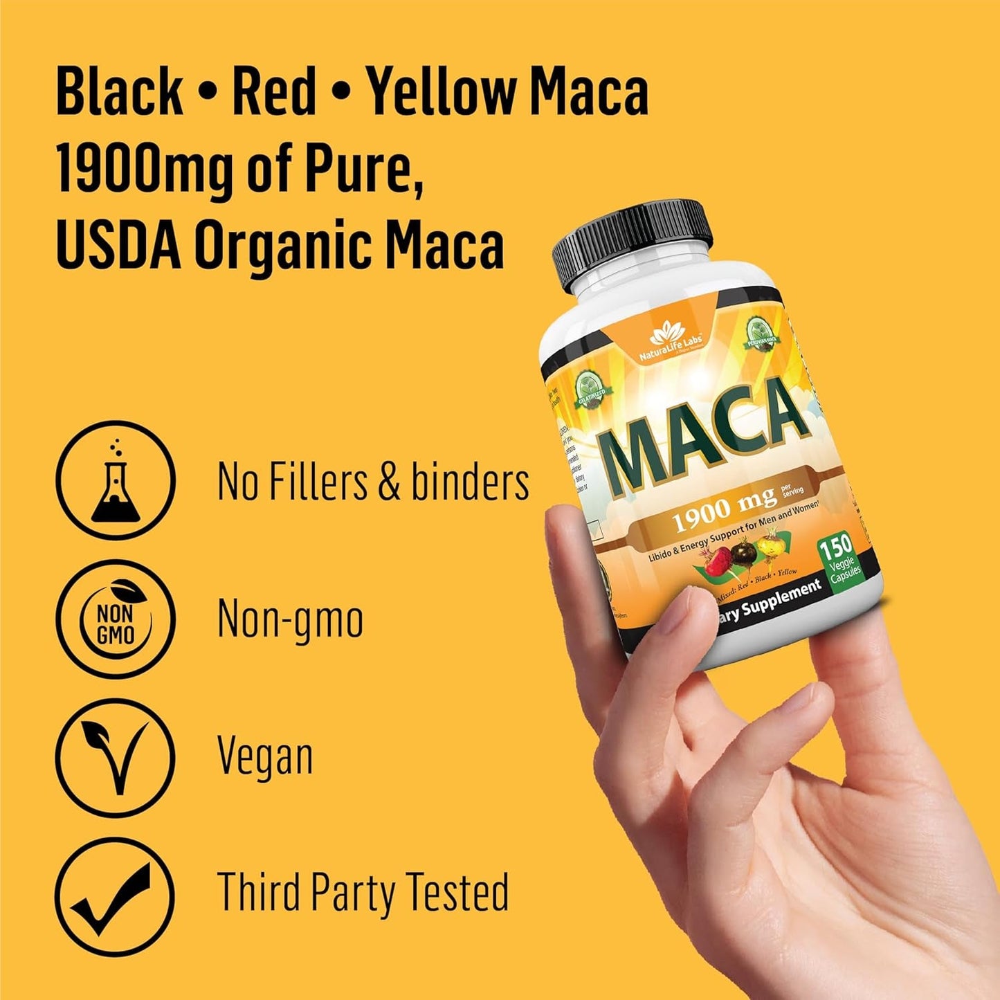 Premium Maca Root Supplement - 1900mg Vegan Energy Boost Capsules