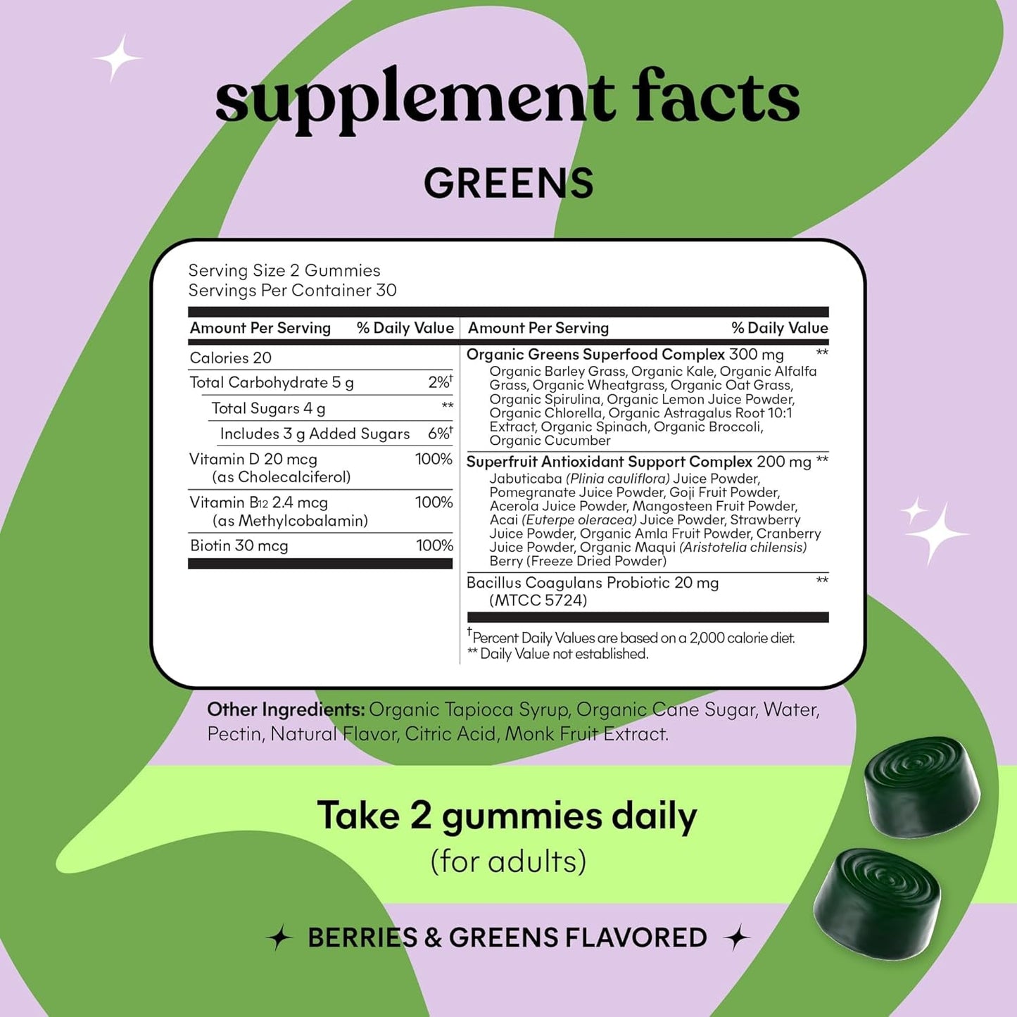 Natural Green Superfood Gummies 60ct - Digestive Health Boost