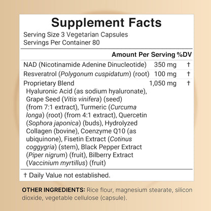 Anti Aging Supplement Capsules with Hyaluronic Acid & Resveratrol