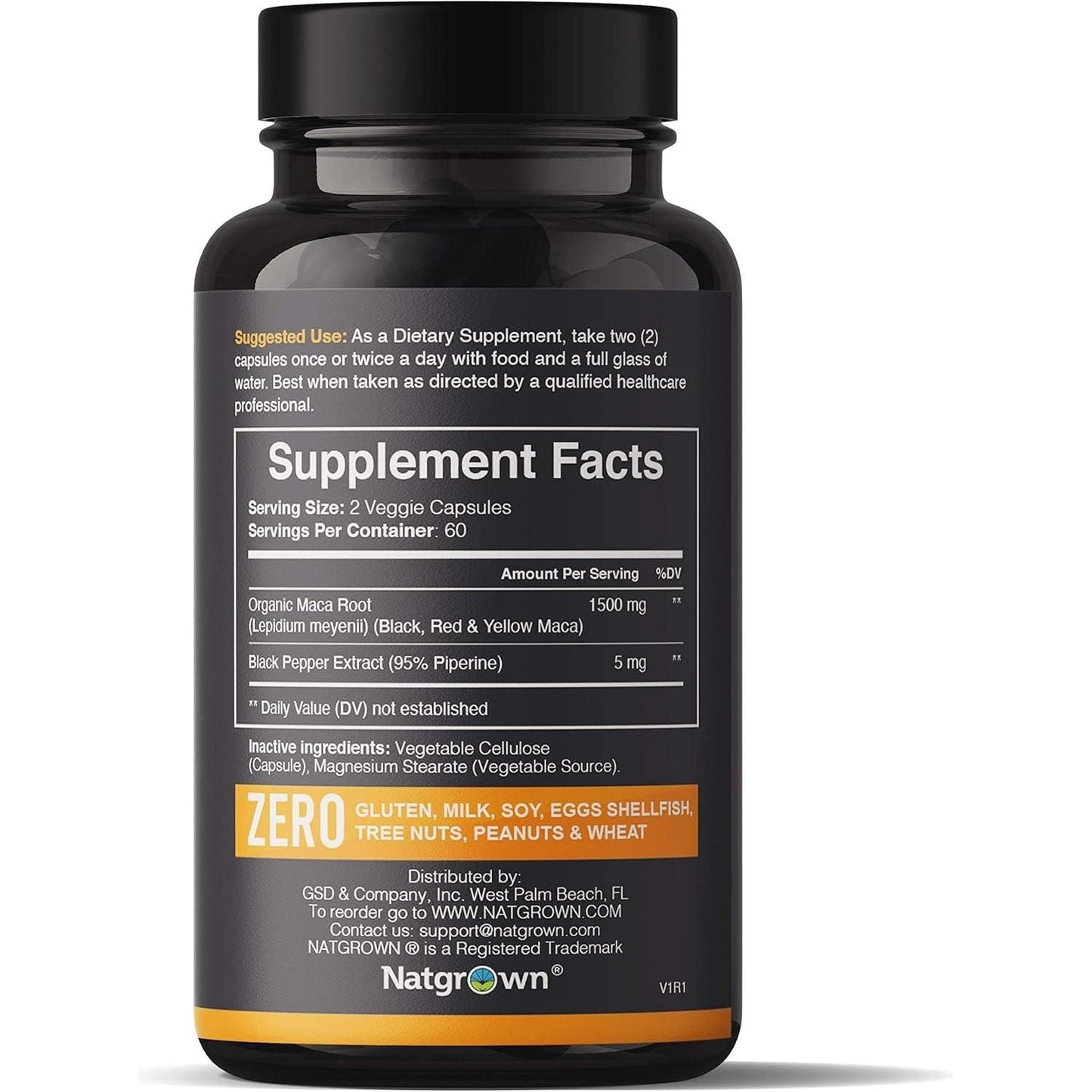 Pure Maca Root Supplement Capsules - 1500mg High Potency Energy Booster