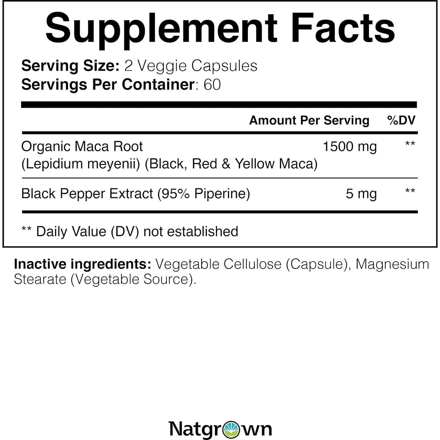 Pure Maca Root Supplement Capsules - 1500mg High Potency Energy Booster