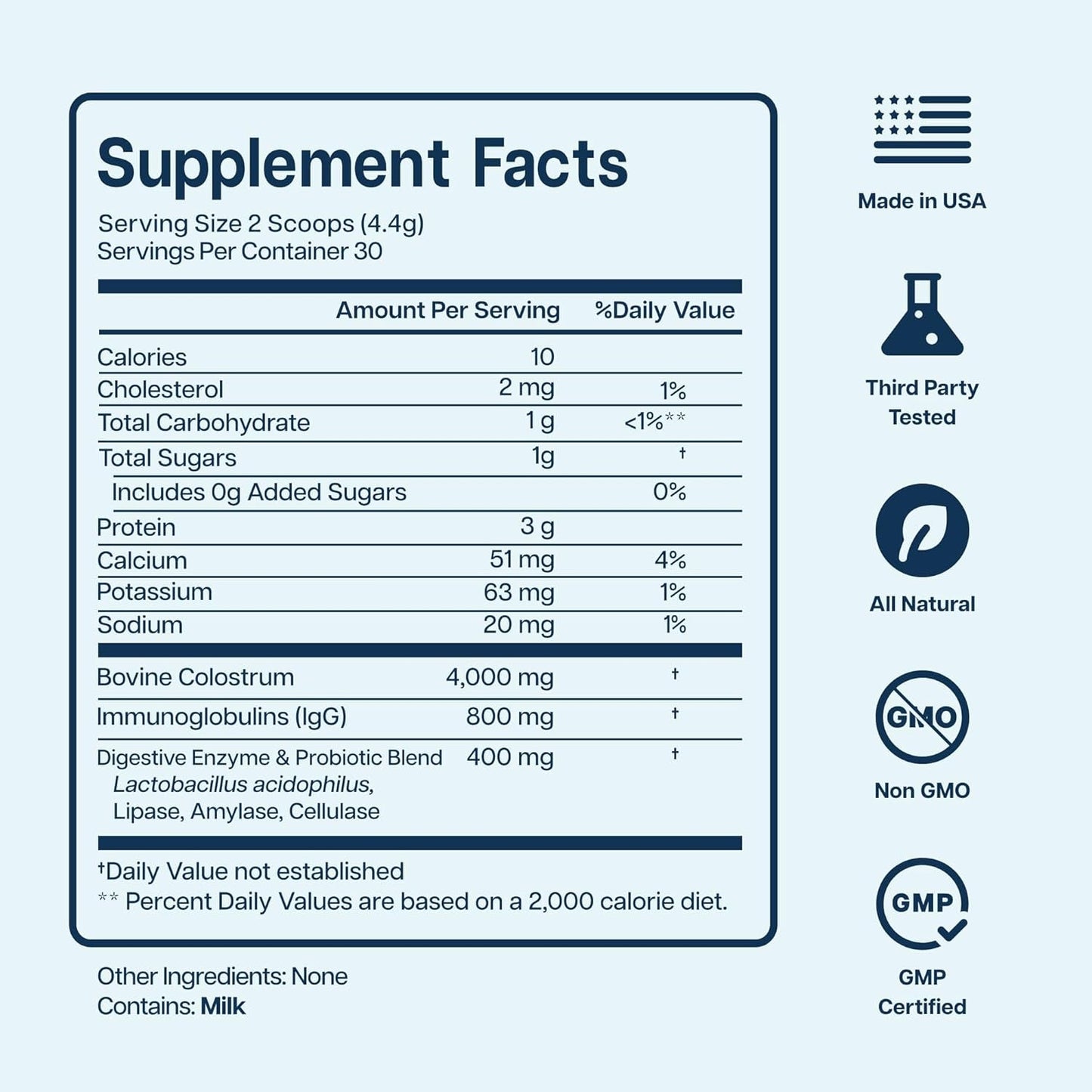Natural Grass Fed Colostrum Probiotic Supplement Powder
