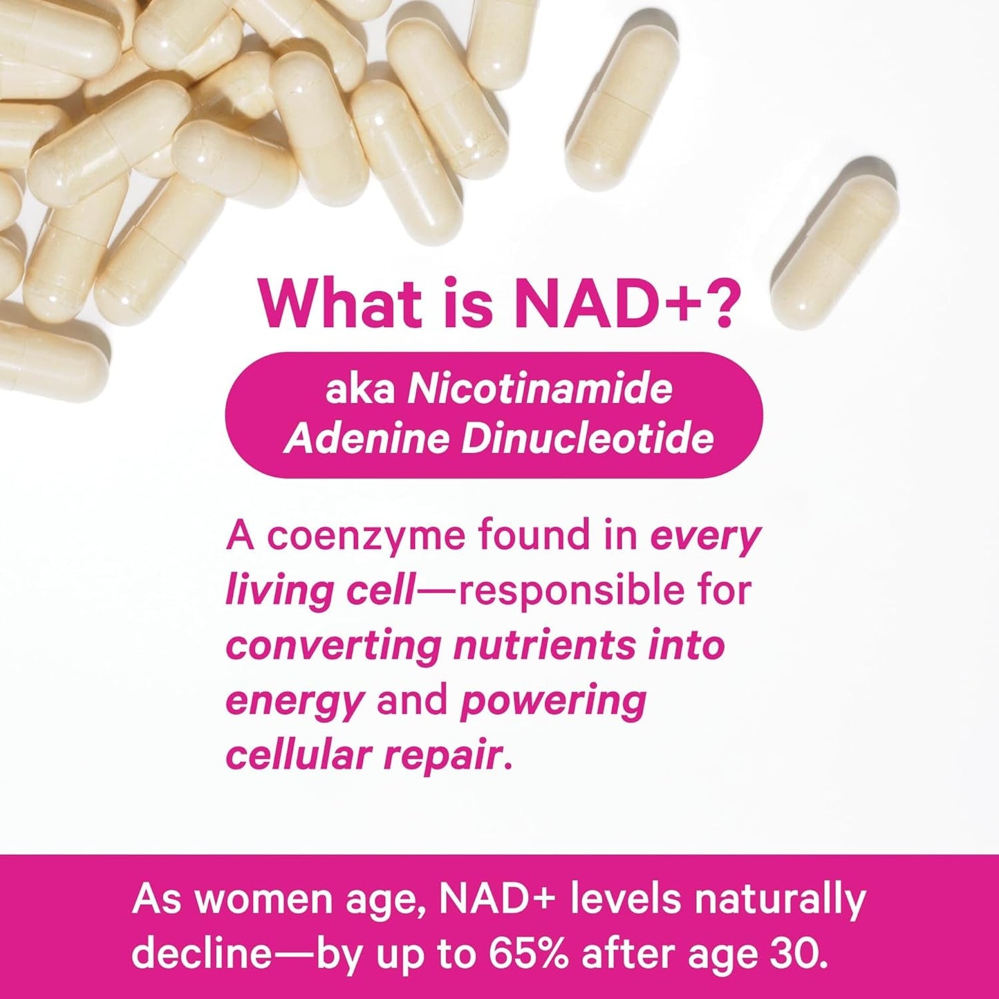 Natural Energy Supplement for Women 500mg NAD+ Capsules