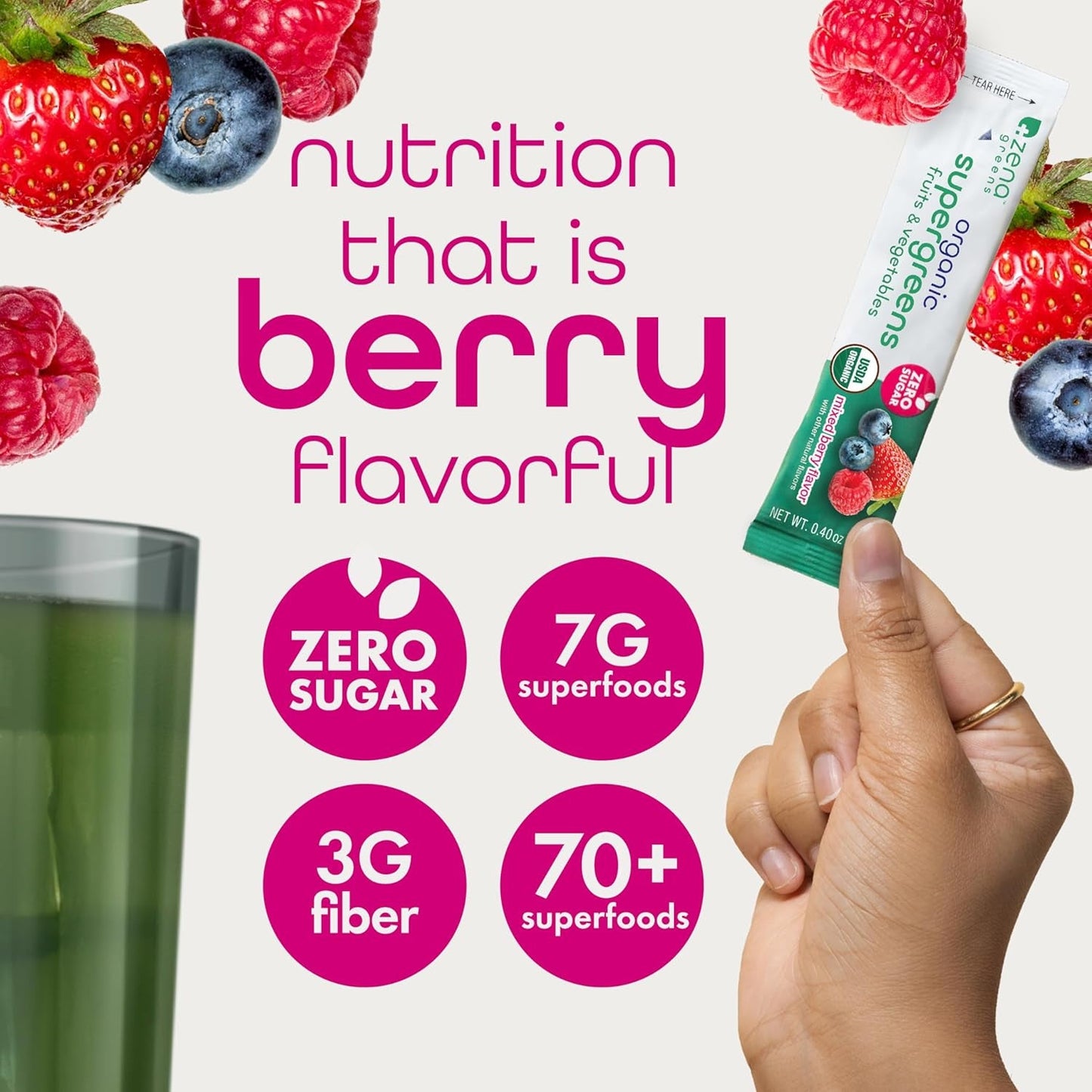 Green Food Supplement Powder - Berry Flavor, 30 Packs