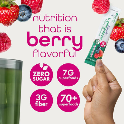 Green Food Supplement Powder - Berry Flavor, 30 Packs