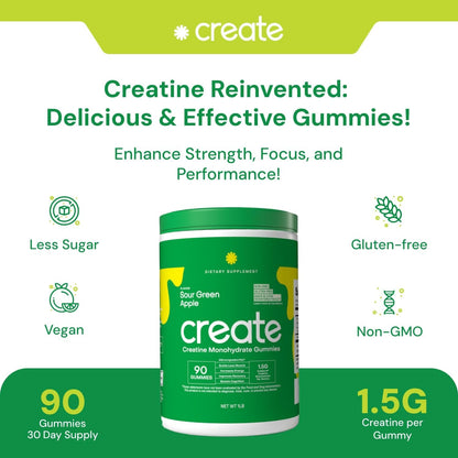 Strong Creatine Gummies - Green Apple, 90 Count