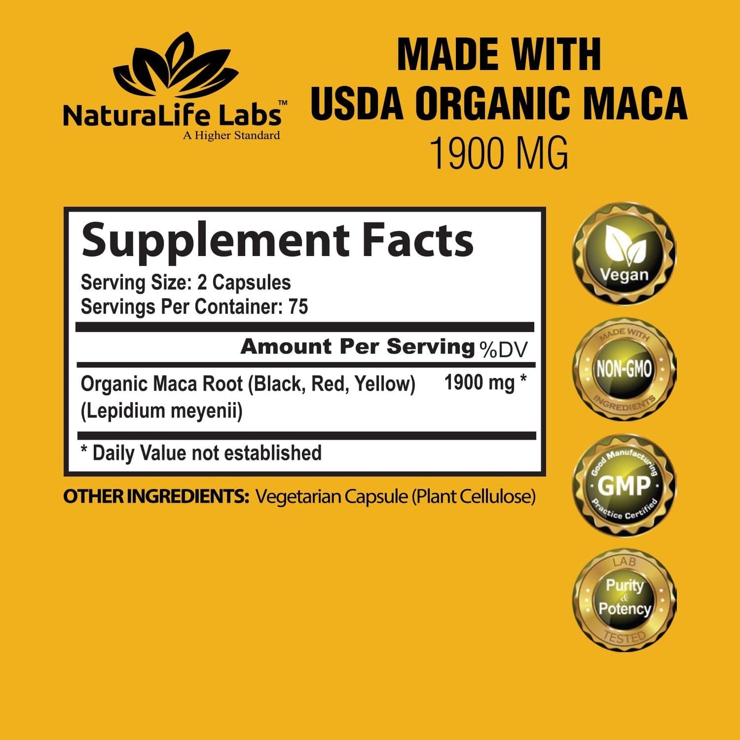 Premium Maca Root Supplement - 1900mg Vegan Energy Boost Capsules