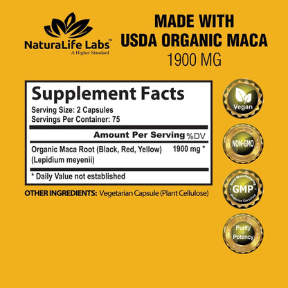 Premium Maca Root Supplement - 1900mg Vegan Energy Boost Capsules