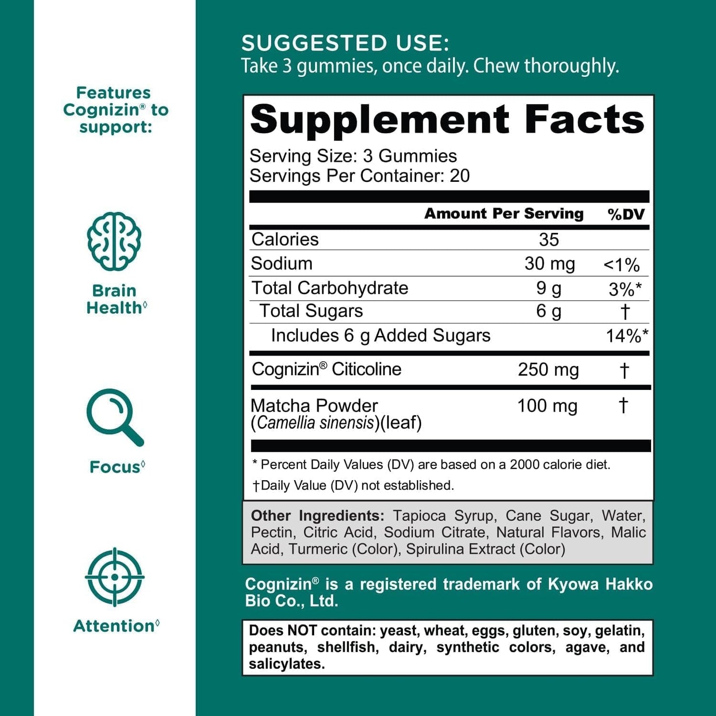 Brain Boosting Matcha Focus Gummies - 60 Count