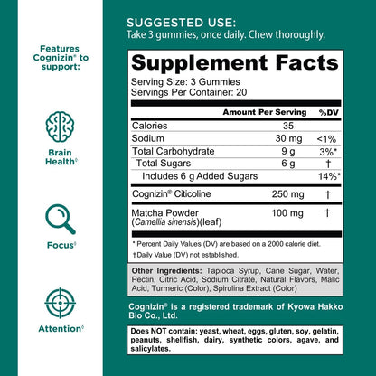 Brain Boosting Matcha Focus Gummies - 60 Count