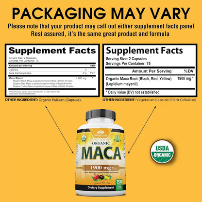 Premium Maca Root Supplement - 1900mg Vegan Energy Boost Capsules