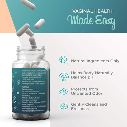 Natural Vaginal Health Suppositories 600mg, 30 Count