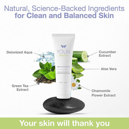 Natural Green Tea Face Cleanser - Soothing Moisturizing Wash