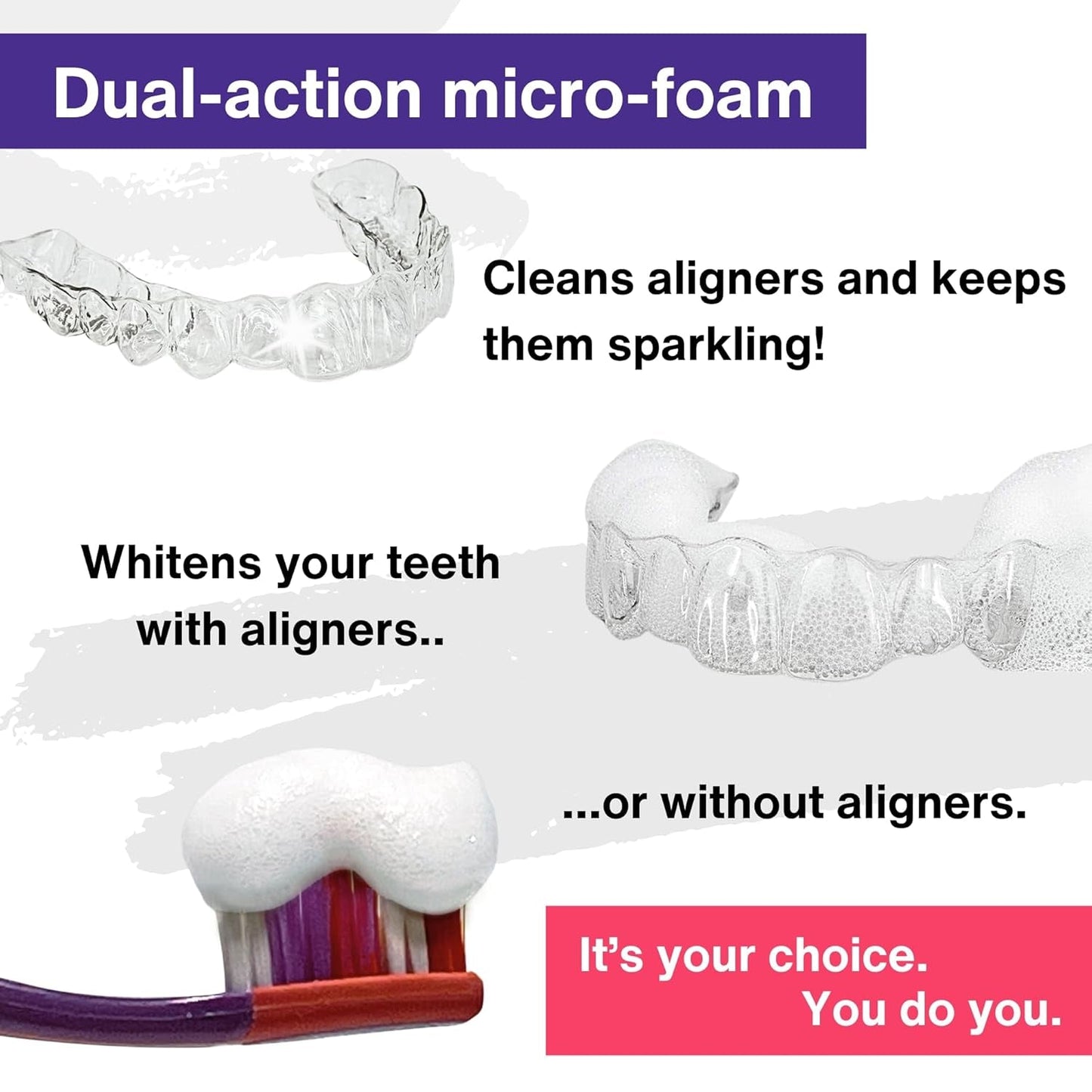 Effective 2-in-1 Aligner Cleaner and Teeth Whitening Foam