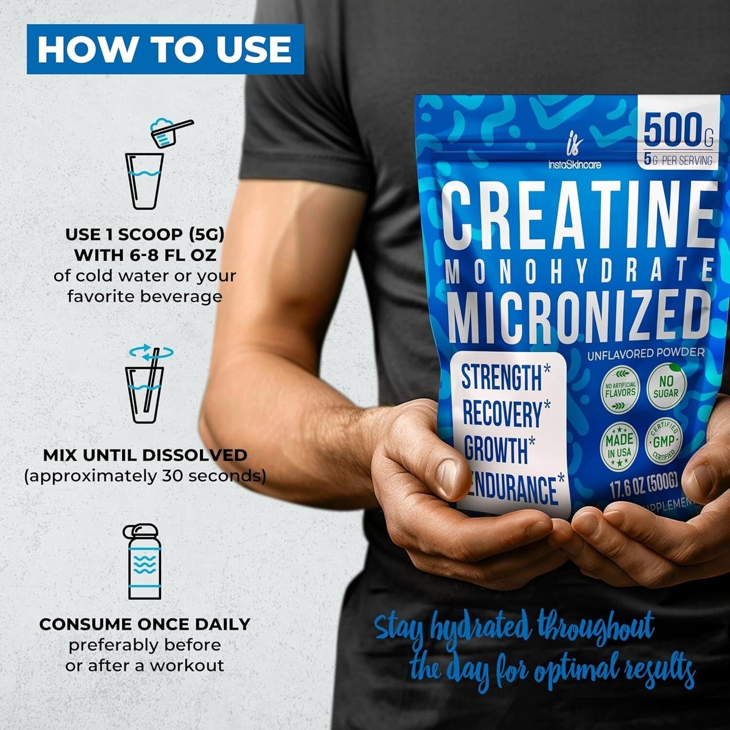 Pure Creatine Powder Supplement - 500g Muscle Builder