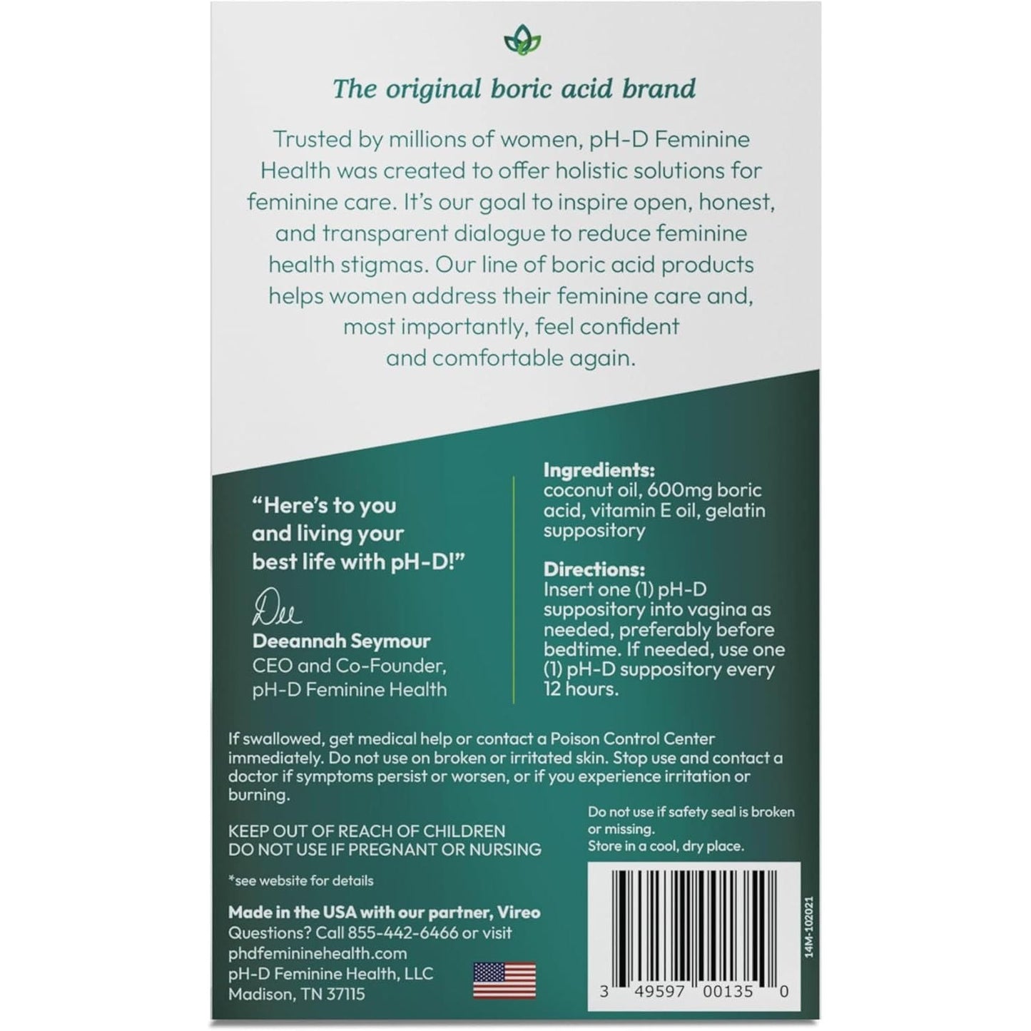 Natural Vaginal Balance Moisturizing Suppositories 14 Pack
