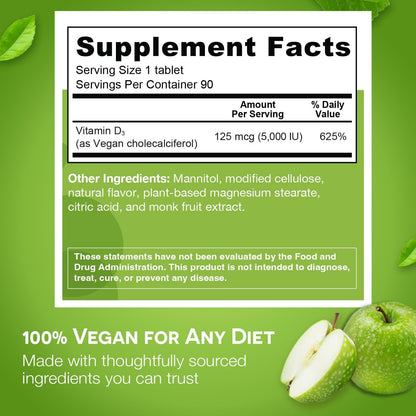 Quick Dissolve Vitamin D3 5000 IU Tablets