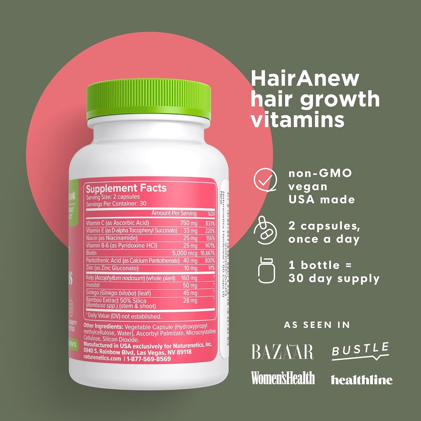 Premium Biotin Hair Growth Vitamins - 60 Capsules