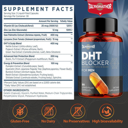 Natural Hair Growth Supplement for Men - 90 Capsules