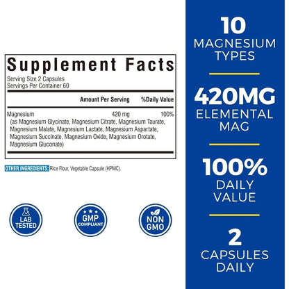 Best Magnesium Supplement 120 Capsules - Sleep Aid