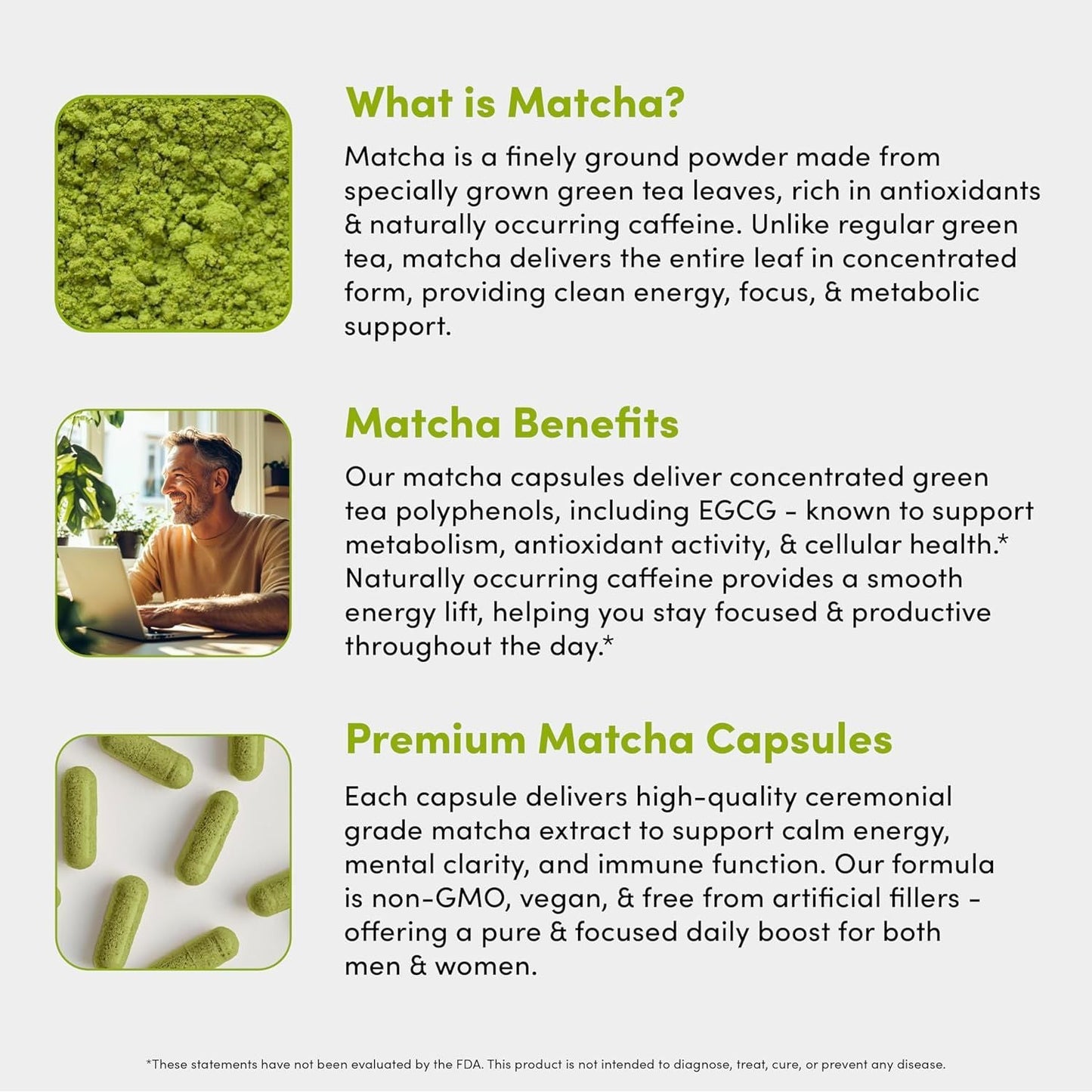 Natural Green Tea Matcha Capsules - Boost Energy & Focus