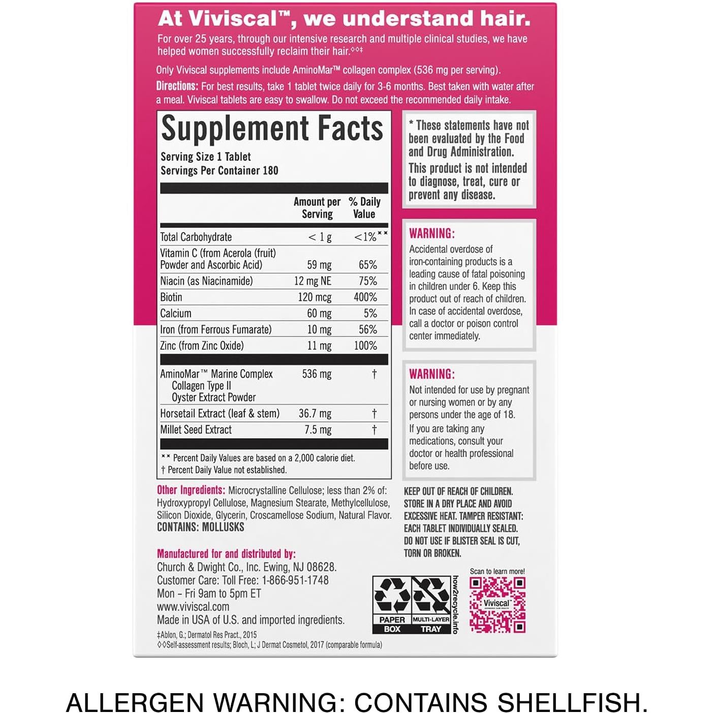 Natural Hair Thickening Vitamins for Women - 180 Tablets
