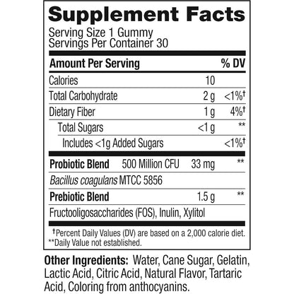 Probiotic Gummies for Digestive Health, 30 Day Peach Supply