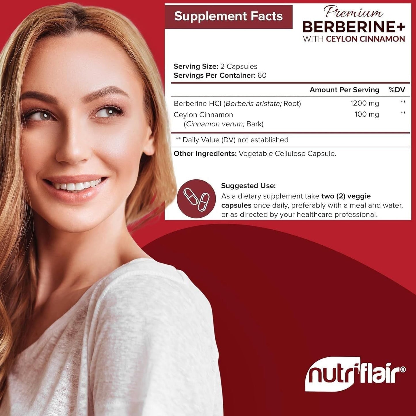 Berberine 1200mg with Cinnamon 100mg, 120 Vegan Capsules