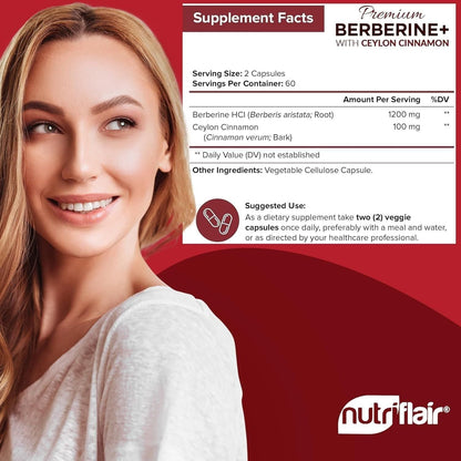 Berberine 1200mg with Cinnamon 100mg, 120 Vegan Capsules