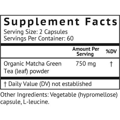 Green Tea Matcha Supplement Capsules - Boost Energy Focus