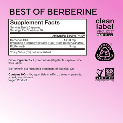 Natural Berberine Supplement - 60 Capsules, Weight Support