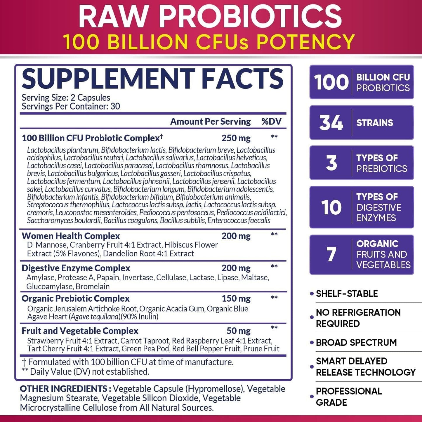 Natural Probiotic Supplement for Women - 60 Capsules
