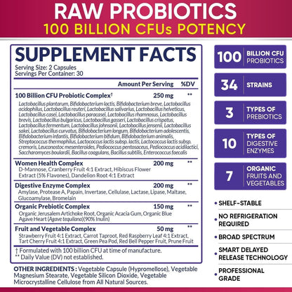 Natural Probiotic Supplement for Women - 60 Capsules