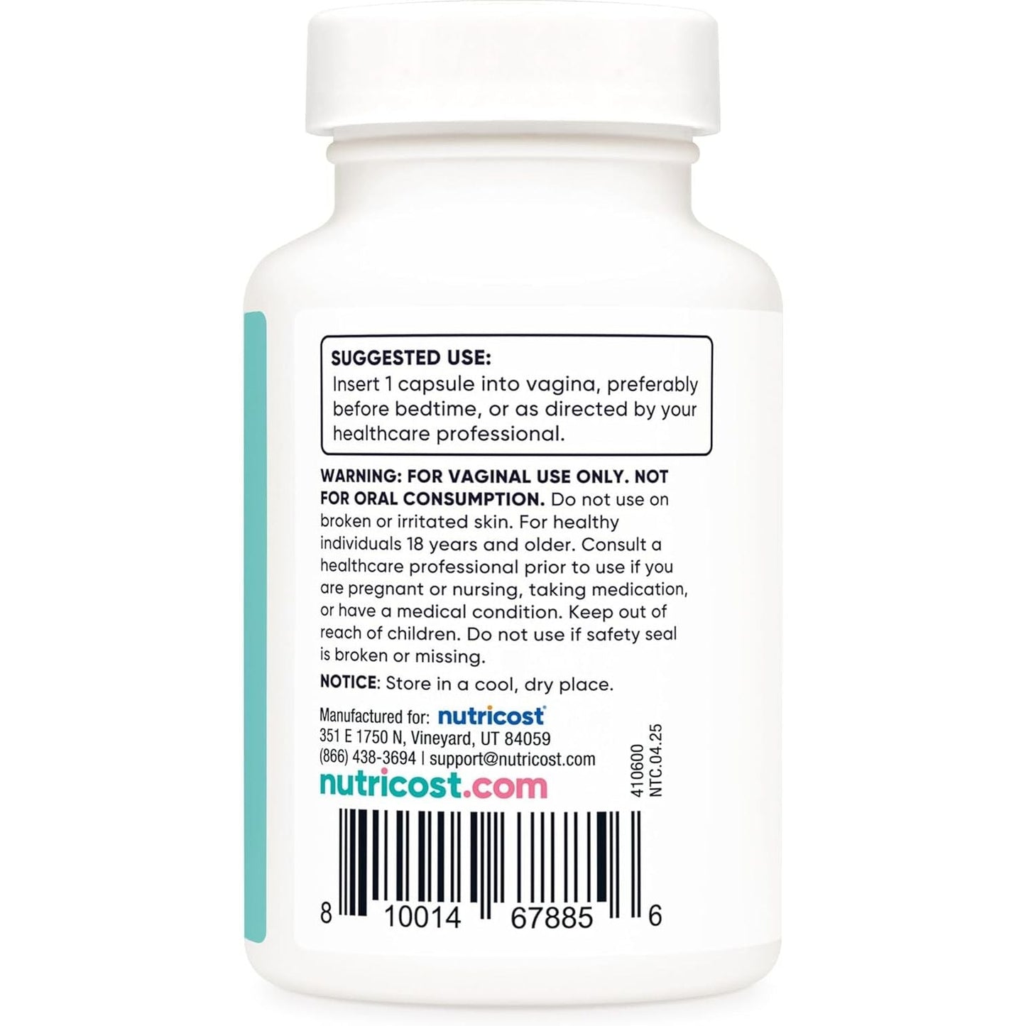 Natural Vaginal Health Suppositories 60 Count 600mg