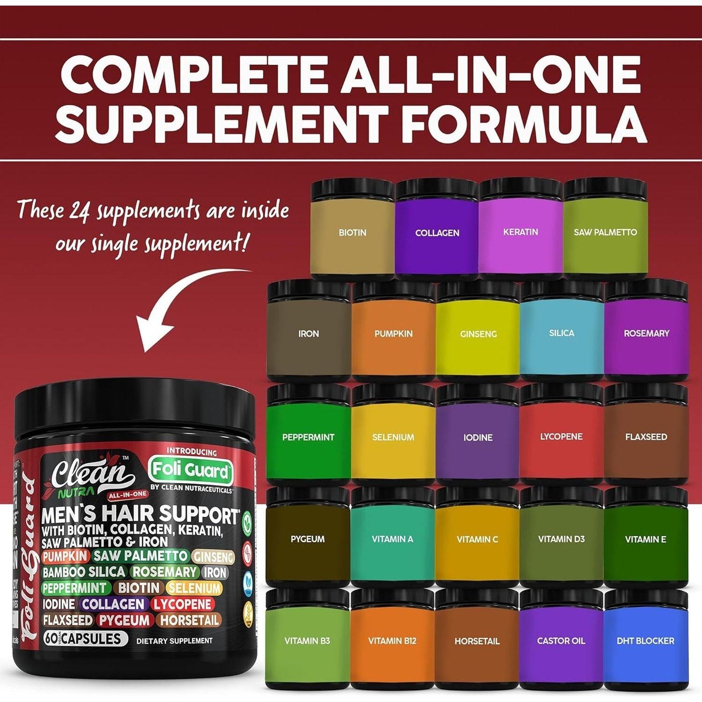 Natural Hair Growth Vitamins for Men - Biotin & Collagen