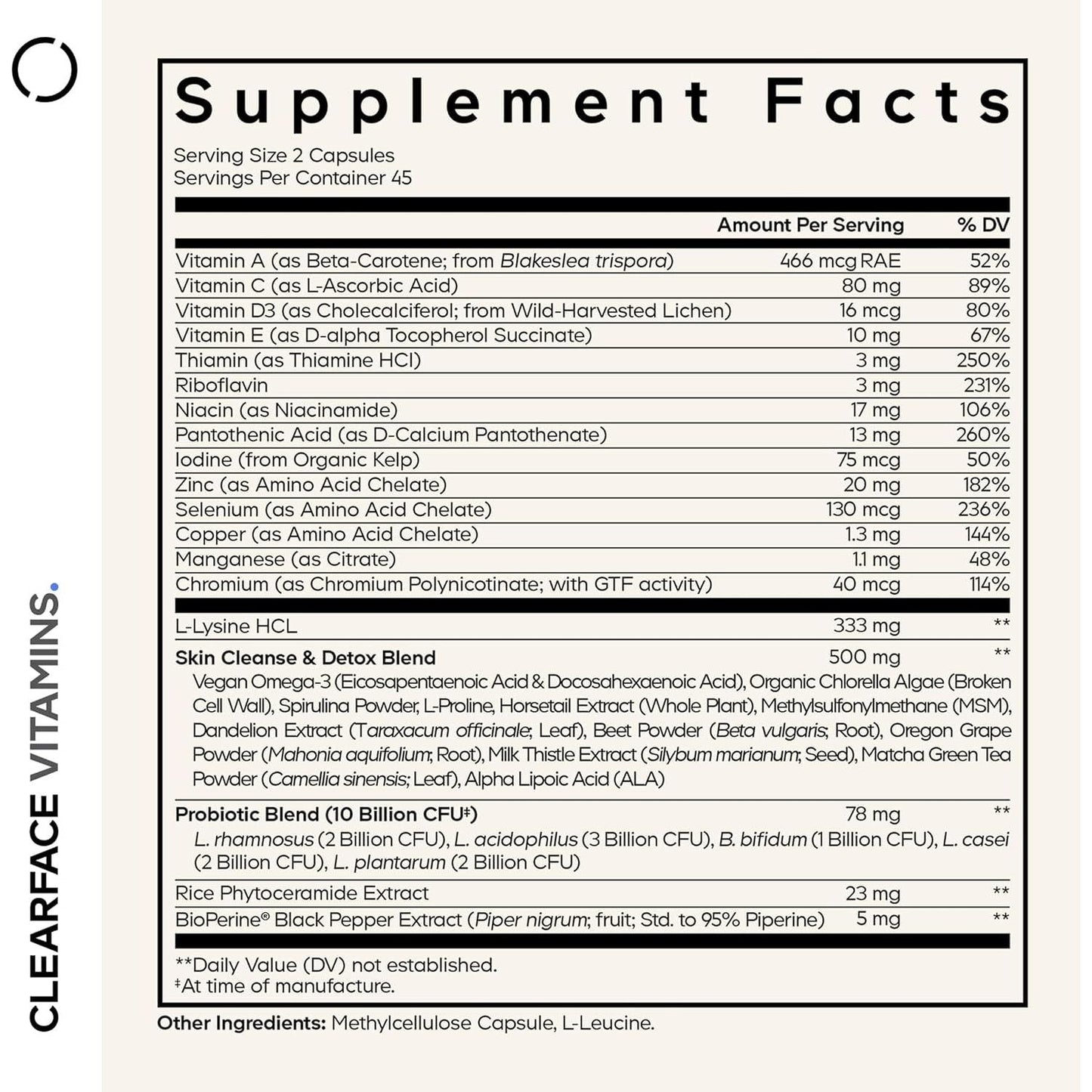 Natural Acne Skin Vitamins with Probiotics and Omega-3