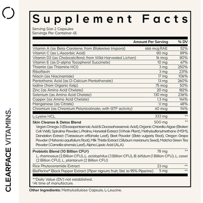 Natural Acne Skin Vitamins with Probiotics and Omega-3