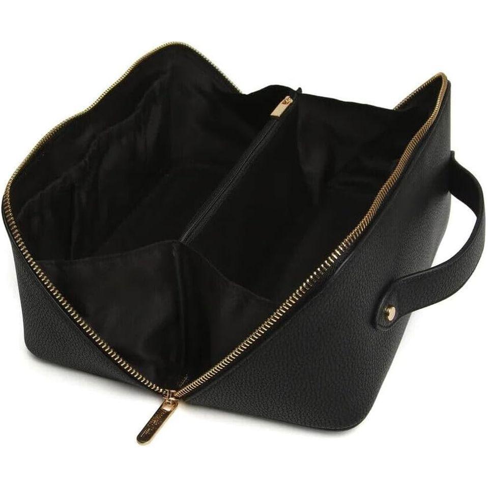Small Chic Travel Makeup Bag - Black Vegan Leather
