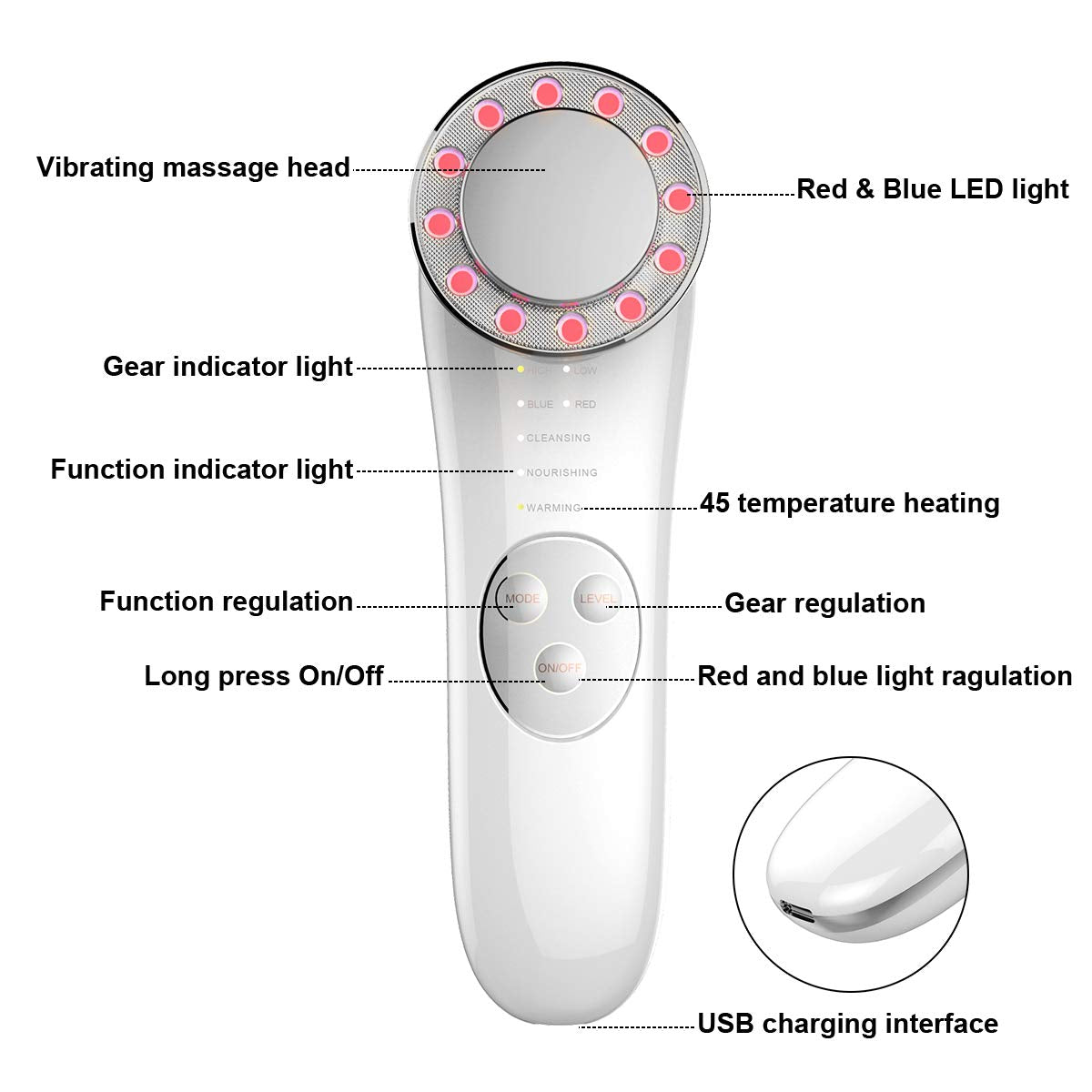Rechargeable 7-in-1 Facial Spa Device with LED Therapy
