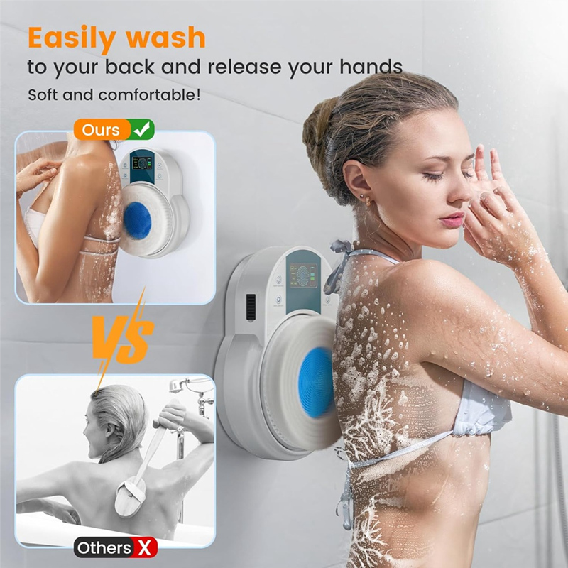 Electric Shower Brush for Body -Wall Mounted Back Scrubber for Shower