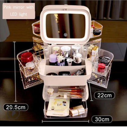 Compact LED Beauty Mirror Storage Case