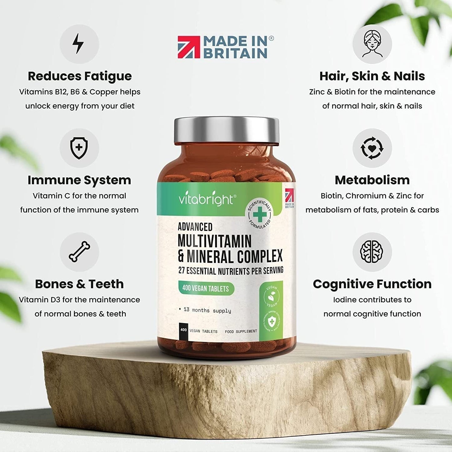 Vegan Daily Multivitamin Tablets for Immune & Energy Boost
