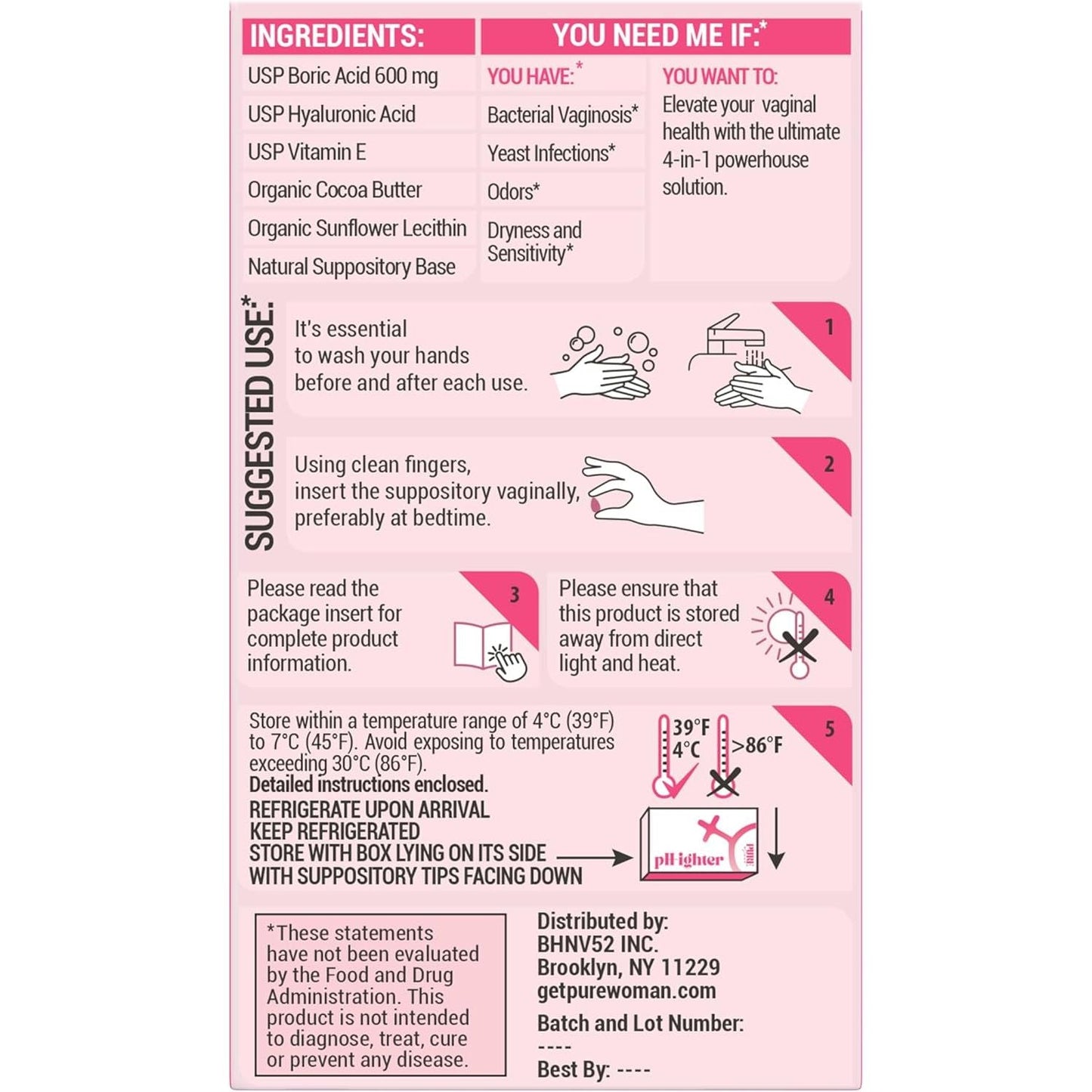 Natural Feminine Health Vaginal Balance Suppositories - 10 Pack